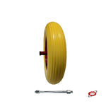 Carica l'immagine nel visualizzatore Galleria, Ruota antiforatura PER CARRIOLE in nucleo in LAMIERA | 14“x3.50-8 | 360x85 | Foro a boccola di 12 mm | Battistrada A | Asse M12X210 | FFP2603-1Y