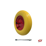 Carica l'immagine nel visualizzatore Galleria, Ruota antiforatura PER CARRIOLE in nucleo in LAMIERA | 14“x3.50-8 | 360x85 | Foro a boccola di 12 mm | Battistrada A | Asse M12X210 | FFP2603-1Y