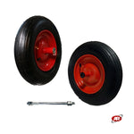 Carica l'immagine nel visualizzatore Galleria, Ruota pneumatica per carriole in nucleo in LAMIERA VERNICIATA | Battistrada A | 14“x3.50-8 | 360 x 85 | Foro Boccola o Cuscinetti | Asse M12X210