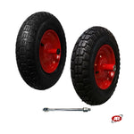 Carica l'immagine nel visualizzatore Galleria, Ruota pneumatica per carriole in nucleo in LAMIERA VERNICIATA | Battistrada DC | 14“x3.50-8 | 360x85 | Foro a boccola o cuscinetti | Asse M12X210