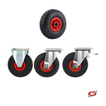 Carica l&#39;immagine nel visualizzatore Galleria, Ruote pneumatiche | PR1805-4 | Per CARRELLI industriali con SUPPORTO a Piastra | Rotella pneumatica FISSA | Rotella pneumatica  GIREVOLE | Rotella pneumatica GIREVOLE CON FRENO | Nucleo in PLASTICA | 10“x3.00-4 | 260 x 85 | Portata 140 Kg
