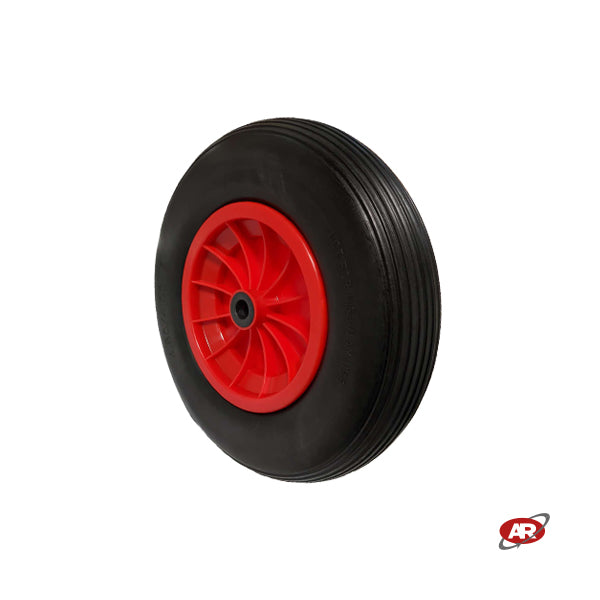 Roue increvable POUR BROUETTES avec noyau en plastique | 16“x4.00-8 | 400x85 | Bande de roulement A | Alésage de 20 mm pour bague ou cage à rouleaux