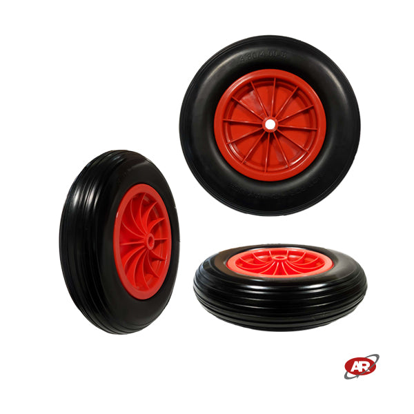 Roue increvable POUR BROUETTES avec noyau en plastique | 16“x4.00-8 | 400x85 | Bande de roulement A | Alésage de 20 mm pour bague ou cage à rouleaux