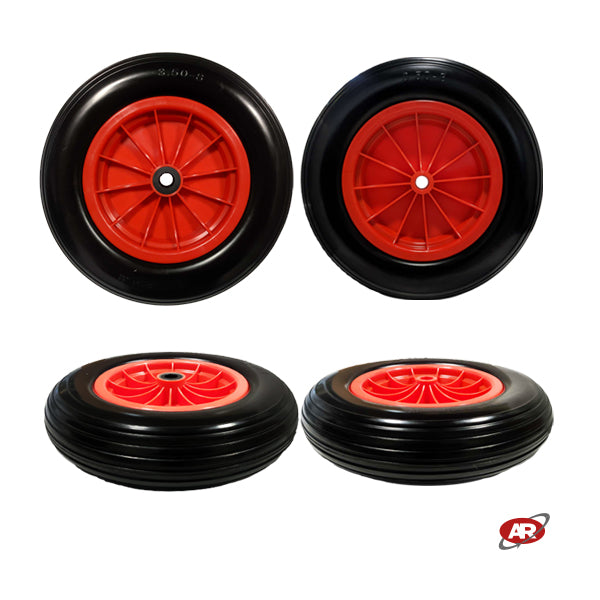 Ruota antiforatura PER CARRIOLE in nucleo in plastica | 14“x3.50-8 | 360x85 | Battistrada A | Foro a boccola o gabbia a rullini di 20 mm