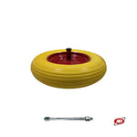 Charger l&#39;image dans la visionneuse de galerie, Roue increvable POUR BROUETTES avec noyau en TÔLE | 14&quot;x3.50-8 | 360x85 | Trou de bague de 12 mm | Bande de roulement A | Axe M12X210 | FFP2603-1Y
