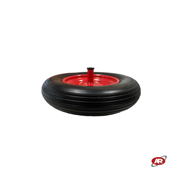 Ruota antiforatura PER CARRIOLE in nucleo in LAMIERA | 14“x3.50-8 | 360x85 | Foro a boccola di 12 mm | Battistrada A | Asse M12X210 o M12X170