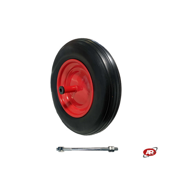 Ruota antiforatura PER CARRIOLE in nucleo in LAMIERA | 14“x3.50-8 | 360x85 | Foro a boccola di 12 mm | Battistrada A | Asse M12X210 o M12X170