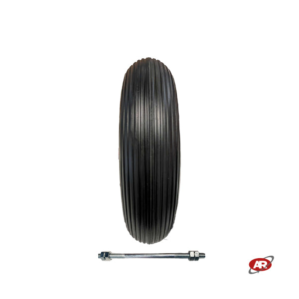 Roue increvable POUR BROUETTES avec noyau en TÔLE | Bande de roulement A | 16“x4.00-8 | 400 x 100 | Axe M12X210 | FFP3003-2