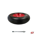 Charger l&#39;image dans la visionneuse de galerie, Roue increvable POUR BROUETTES avec noyau en TÔLE | Bande de roulement A | 16“x4.00-8 | 400 x 100 | Axe M12X210 | FFP3003-2

