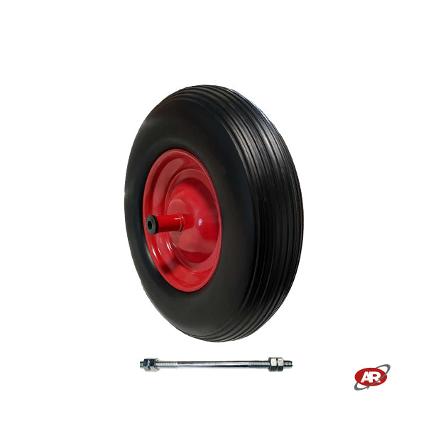 Roue increvable POUR BROUETTES avec noyau en TÔLE | Bande de roulement A | 16“x4.00-8 | 400 x 100 | Axe M12X210 | FFP3003-2