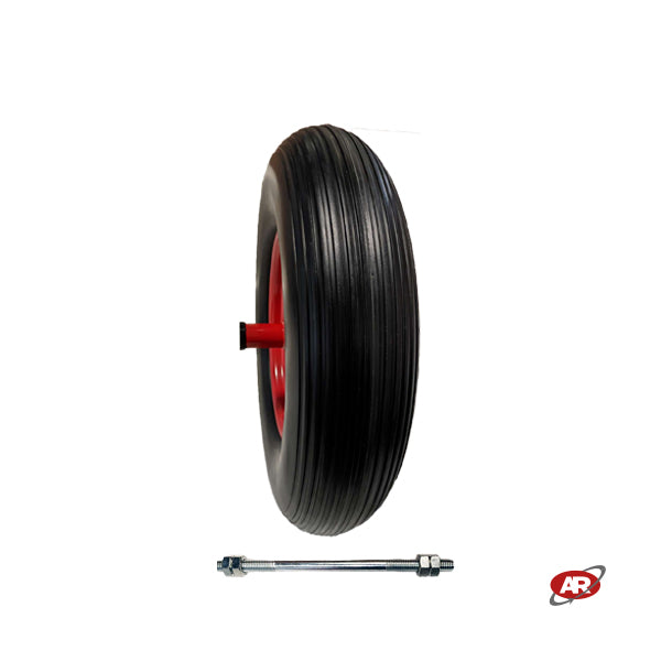 Roue increvable POUR BROUETTES avec noyau en TÔLE | Bande de roulement A | 16“x4.00-8 | 400 x 100 | Axe M12X210 | FFP3003-2