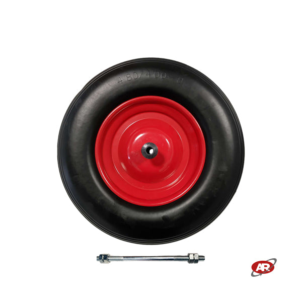 Roue increvable POUR BROUETTES avec noyau en TÔLE | Bande de roulement A | 16“x4.00-8 | 400 x 100 | Axe M12X210 | FFP3003-2
