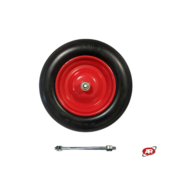 Roue increvable POUR BROUETTES avec noyau en TÔLE | 14"x3.50-8 | 360x85 | Alésage de roulement de 12 mm | Bande de roulement A | Axe M12X170 ou M12X210