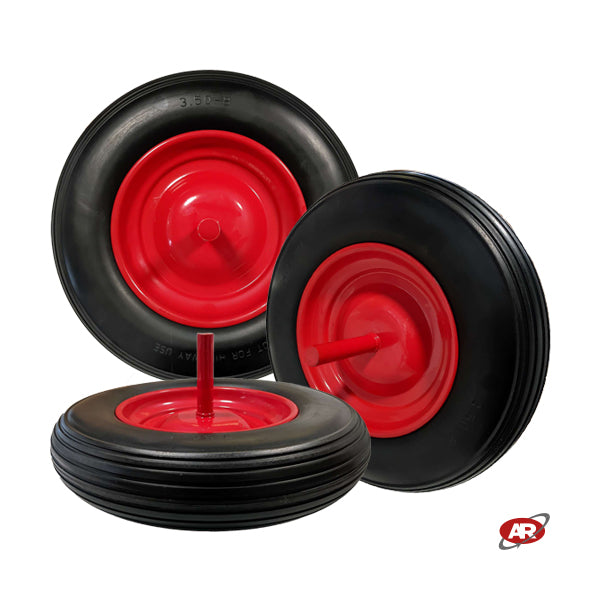 Roue increvable POUR BROUETTES avec noyau en TÔLE | Bande de roulement A | 14"x3.50-8 | 360 x 85 | Axe fixe 20X240 | FFP2603S-20X240