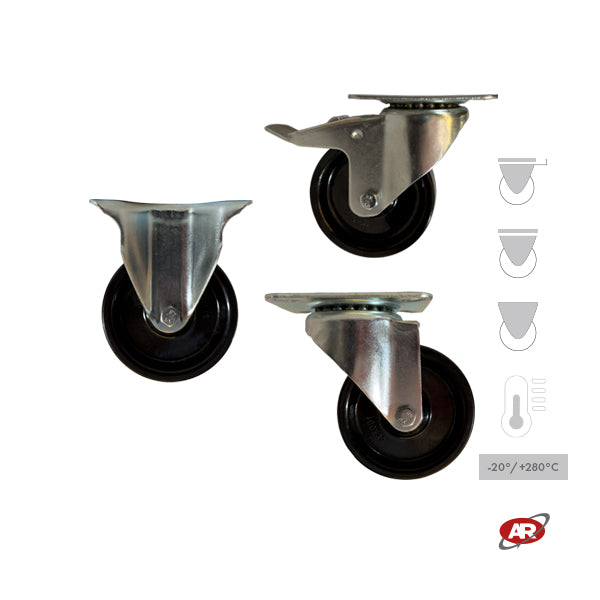 Ruota con struttura MONOLITICA in RESINA FENOLICA TERMOINDURENTE con SUPPORTO | PIASTRA | Per carichi MEDI e ALTE temperature -20/+280 °C