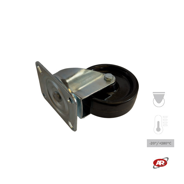 Ruota con struttura MONOLITICA in RESINA FENOLICA TERMOINDURENTE con SUPPORTO | PIASTRA | Per carichi MEDI e ALTE temperature -20/+280 °C