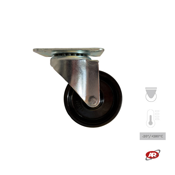 Ruota con struttura MONOLITICA in RESINA FENOLICA TERMOINDURENTE con SUPPORTO | PIASTRA | Per carichi MEDI e ALTE temperature -20/+280 °C