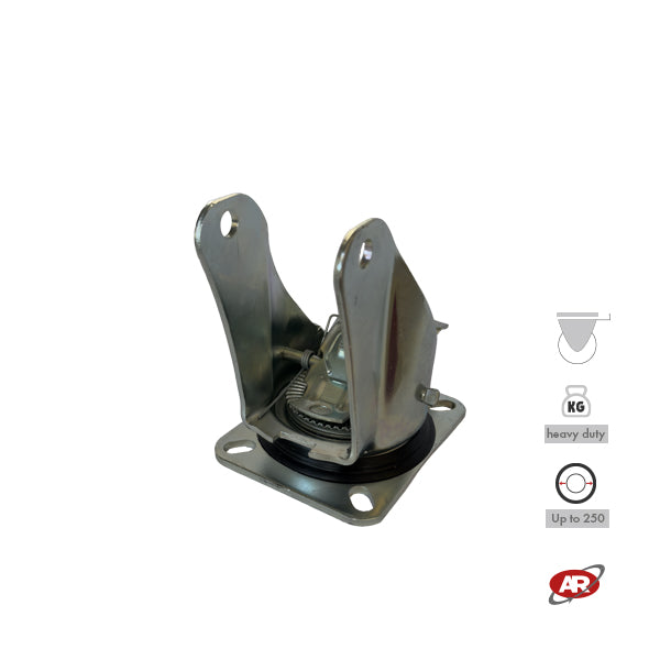 Heavy duty castors | Industrial-grade SWIVEL plate with BRAKE | 3.5/4 mm thick galvanized steel | For wheels up to Ø 250 mm, swivel castor and brake | Load capacity up to 800 kg