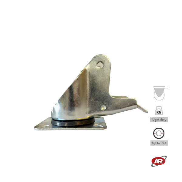 LIGHT duty castors with plate | FIXED | SWIVEL | SWIVEL with BRAKE | Galvanized steel | For industrial wheels up to Ø 125 | Load capacity up to 180 kg