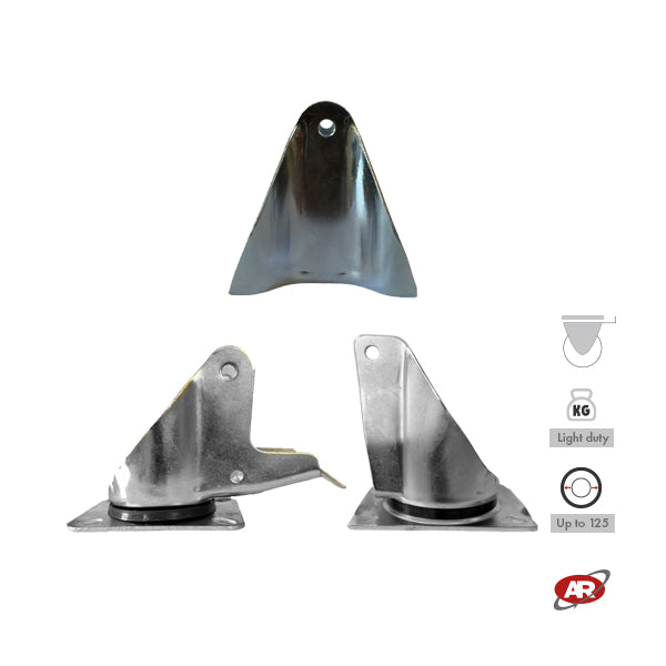 LIGHT duty castors with plate | FIXED | SWIVEL | SWIVEL with BRAKE | Galvanized steel | For industrial wheels up to Ø 125 | Load capacity up to 180 kg