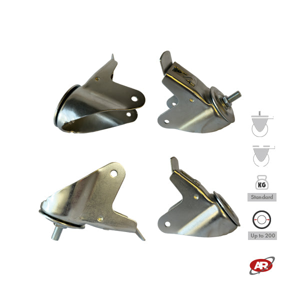 STANDARD/MEDIUM supports | Industrial type swivel with BRAKE | 2.5/3 mm thick galvanized steel | Load capacity up to 350 kg | For wheels up to Ø 200 swivel support with brake