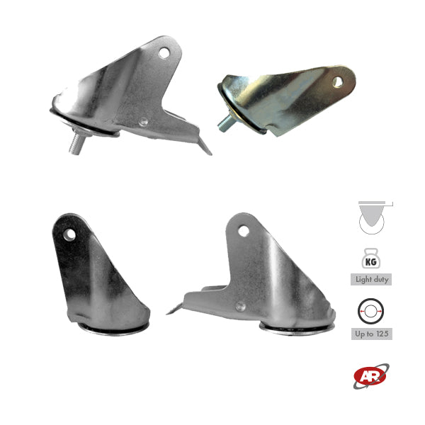 LIGHT duty castors with ROTARY and ROTARY BRAKE | Galvanized steel | For industrial wheels up to Ø 125 | Load capacity up to 180 kg