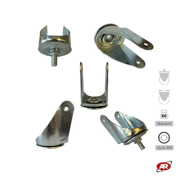 STANDARD/MEDIUM supports | Industrial type swivel | 2.5/3 mm thick galvanized steel | Load capacity up to 350 kg | For wheels up to Ø 200 swivel support