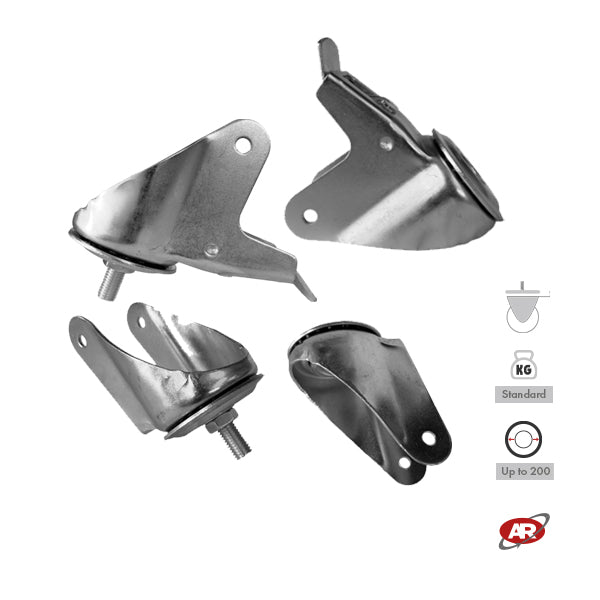 STAINLESS STEEL plate supports | ROTATING and swivel with BRAKE | Industrial applications | Load capacity up to 350 kg | For wheels up to Ø 200