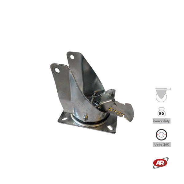 Roulettes robustes à plaque | Fixes | Pivotantes | Pivotantes avec frein | Type industriel | Acier galvanisé | Pour roues Ø 260 (3,00-4) | Charge admissible jusqu'à 500 kg