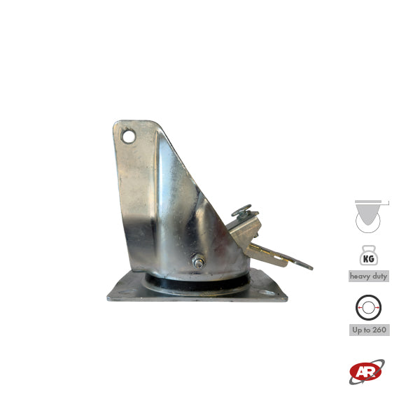 Roulettes robustes à plaque | Fixes | Pivotantes | Pivotantes avec frein | Type industriel | Acier galvanisé | Pour roues Ø 260 (3,00-4) | Charge admissible jusqu'à 500 kg