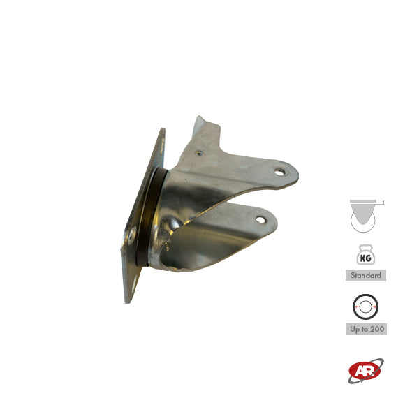 STANDARD/MEDIUM supports | Industrial-type SWIVEL plate with BRAKE | 2.5/3 mm thick galvanized steel | Load capacity up to 350 kg | For wheels up to Ø 200, swivel support with brake