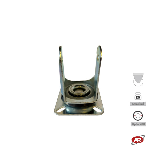 STANDARD/MEDIUM supports | Industrial-type SWIVEL plate | 2.5/3 mm thick galvanized steel | Load capacity up to 350 kg | For wheels up to Ø 200 mm, swivel support