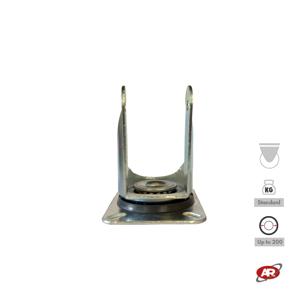 STANDARD/MEDIUM supports | Industrial-type SWIVEL plate | 2.5/3 mm thick galvanized steel | Load capacity up to 350 kg | For wheels up to Ø 200 mm, swivel support