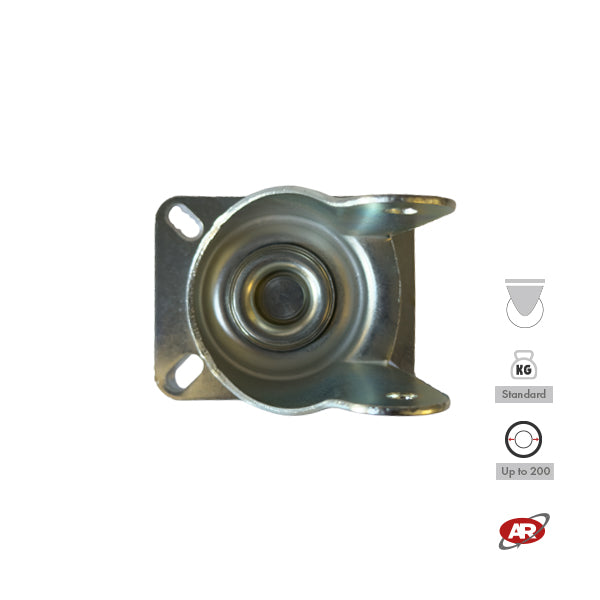 STANDARD/MEDIUM supports | Industrial-type SWIVEL plate | 2.5/3 mm thick galvanized steel | Load capacity up to 350 kg | For wheels up to Ø 200 mm, swivel support