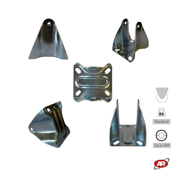 STANDARD/MEDIUM supports | Industrial-type FIXED plate | 2/3 mm thick galvanized steel | Load capacity up to 350 kg | For wheels up to Ø 200 fixed support