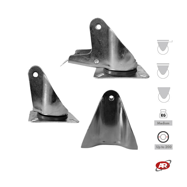 Stainless steel plate supports | FIXED | SWIVEL | SWIVEL with BRAKE | Industrial applications | Load capacity up to 350 kg | For wheels up to Ø 200