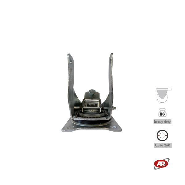 Roulettes robustes à plaque | Fixes | Pivotantes | Pivotantes avec frein | Type industriel | Acier galvanisé | Pour roues Ø 260 (3,00-4) | Charge admissible jusqu'à 500 kg