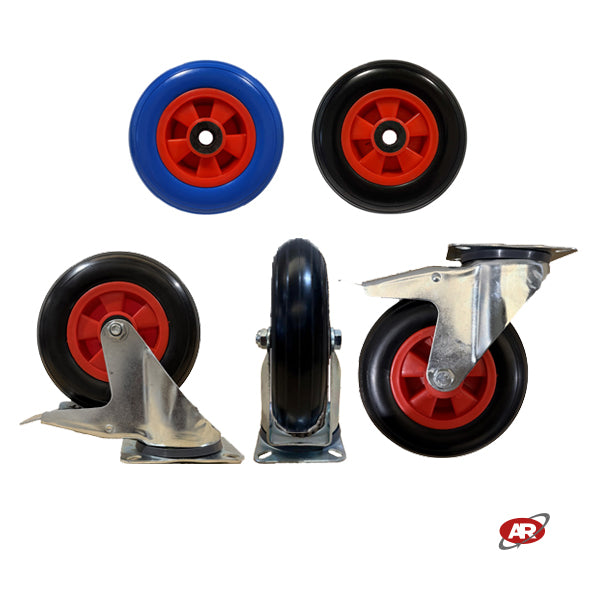 Ruota imperforabili 200x50 | Blu o nera | FOAM | SUPPORTO standard GIREVOLE con FRENO | Carrelli carretti rimorchio | Per trasporto | PORTATA 80 Kg | Antiforatura FFP1409-60.3B/FFP1409-60AZ.3B