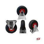 Carica l&#39;immagine nel visualizzatore Galleria, Ruote pneumatiche | PR1805-5 | Per CARRELLI industriali con SUPPORTO a Piastra | Rotella pneumatica FISSA | Rotella pneumatica  GIREVOLE | Rotella pneumatica GIREVOLE CON FRENO | Nucleo in LAMIERA VERNICIATA | 10“x3.00-4 | 260 x 85 | Portata 140 Kg
