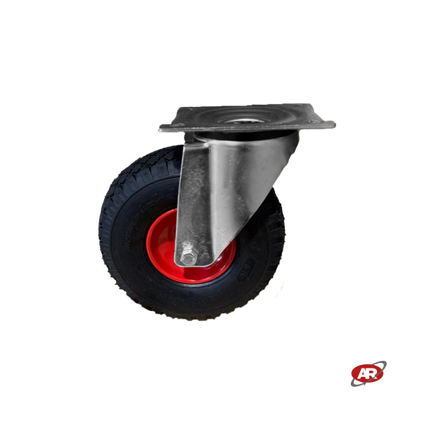 Ruote pneumatiche | PR1805-5 | Per CARRELLI industriali con SUPPORTO a Piastra | Rotella pneumatica FISSA | Rotella pneumatica  GIREVOLE | Rotella pneumatica GIREVOLE CON FRENO | Nucleo in LAMIERA VERNICIATA | 10“x3.00-4 | 260 x 85 | Portata 140 Kg