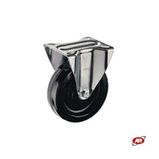 Ruote con struttura MONOLITICA in nylon nero con KIT completo SUPPORTO a PIASTRA in ACCIAIO INOX | Per l'industria agroalimentare | Carichi MEDI