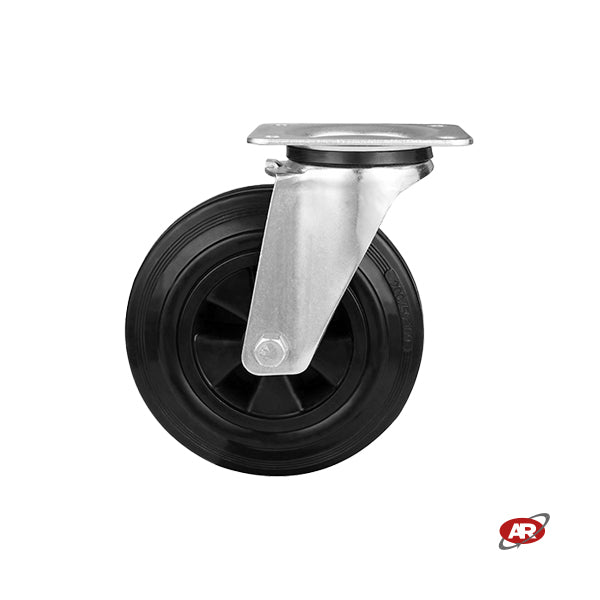 Roues avec noyau en polypropylène | ANNEAU EN CAOUTCHOUC RECYCLÉ | Diamètre 200 mm | Cage à rouleaux