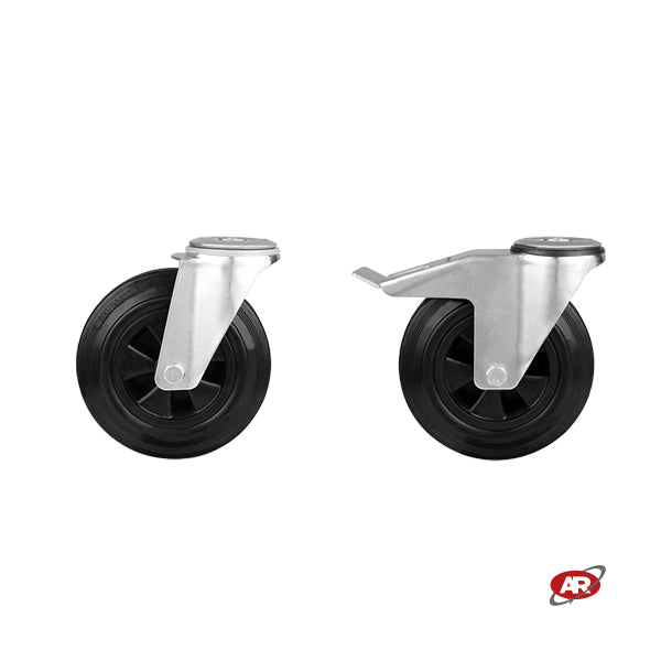 Roues avec noyau en polypropylène | ANNEAU EN CAOUTCHOUC RECYCLÉ | Trou de douille | avec SOUTIEN | TOURNANT