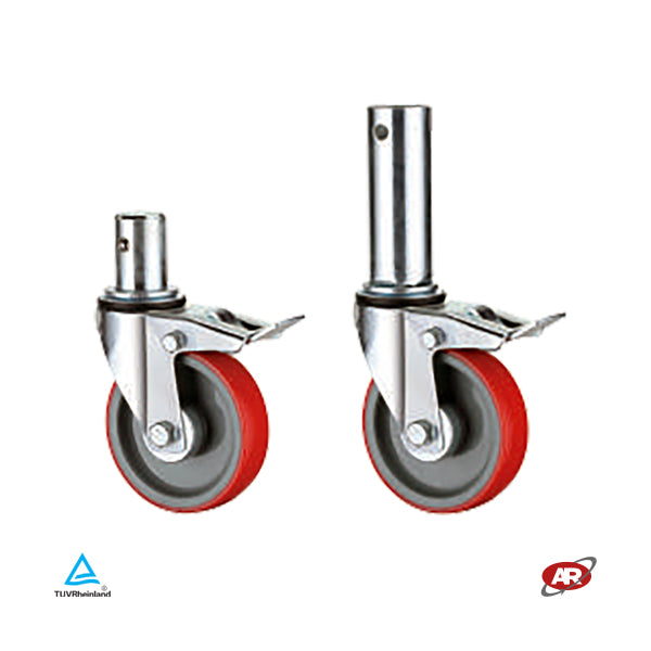 Roues d'échafaudage en POLYURETHANE et POLYAMIDE | NYPU3S | Diamètre 125 ou 200 mm | SOUTIEN | ROTATIVE avec tige en acier de 55,5 ou 125 mm