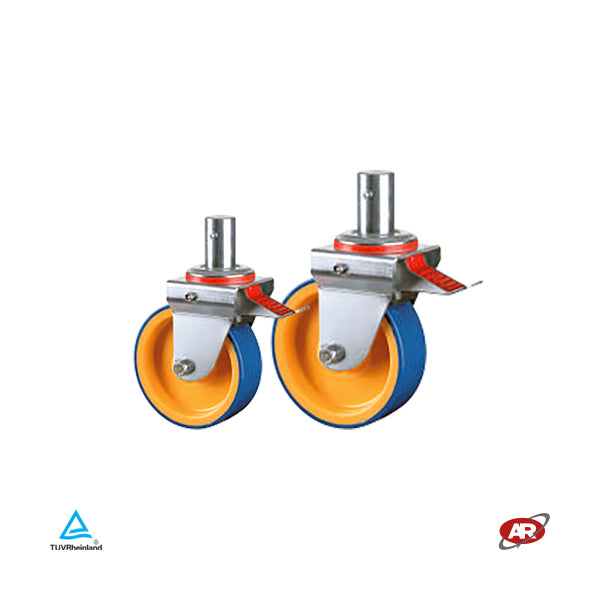 Roues d'échafaudage en POLYURETHANE et POLYAMIDE | NYPU3SH | Diamètre 150 ou 200 mm | SOUTIEN | ROTATIVE avec tige en acier de 38,35 mm