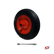 Ruota pneumatica per carriole in nucleo in LAMIERA VERNICIATA | Battistrada A | 14“x3.50-8 | 360 x 85 | Foro Boccola o Cuscinetti | Asse M12X210