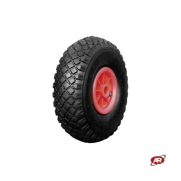 Ruote pneumatica PER CARRELLI in nucleo in plastica | 10“x3.00-4 | 260 x 85 | Foro a BOCCOLA o Gabbia a RULLINI di 25 mm | PR1806