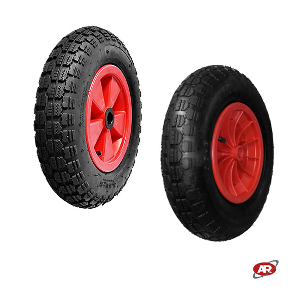 Roue pneumatique POUR BROUETTE avec noyau en plastique | Bande de roulement CC | 16“x4.00-8 | 400 x 100 | Alésage de 25 mm pour bague ou cage à rouleaux