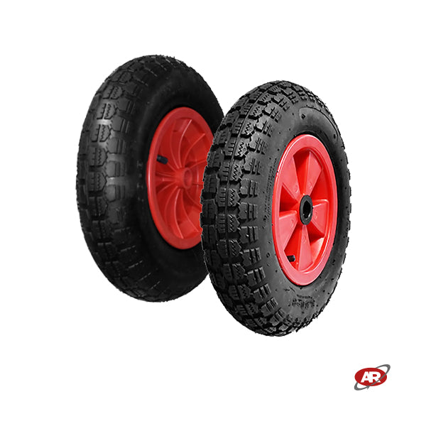 Roue pneumatique POUR BROUETTE avec noyau en plastique | Bande de roulement CC | 16“x4.00-8 | 400 x 100 | Alésage de 20 mm pour bague ou cage à rouleaux