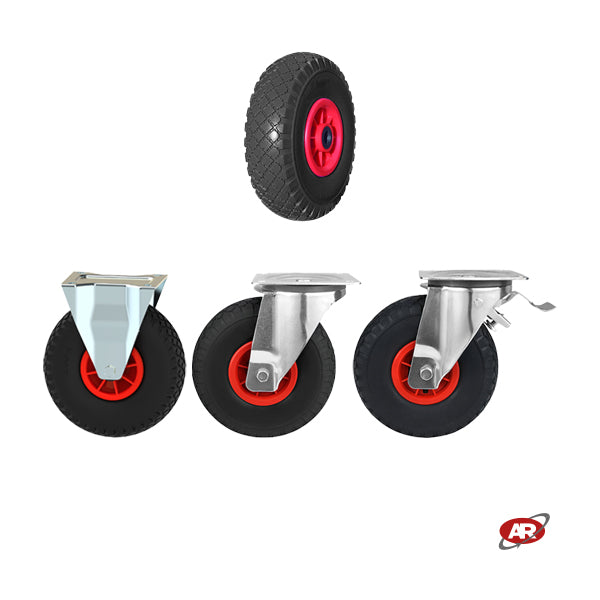 Ruote ANTIFORATURA | FFP1105R | Per CARRELLI industriali con SUPPORTO a Piastra | Rotella imperforabile FISSA | Rotella imperforabile GIREVOLE | Rotella imperforabile GIREVOLE CON FRENO | Nucleo in PLASTICA | 10“x3.00-4 | 260 x 73 | Portata 80 Kg